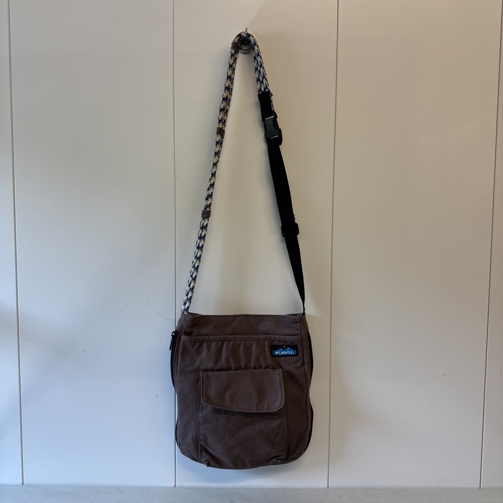 KAVU Brown Canvas Crossbody Messenger Bag Adjustable Rope Strap Casual